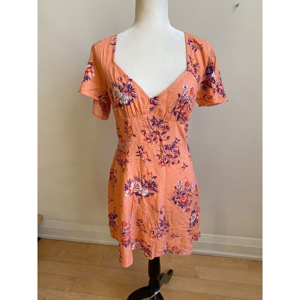 Abound Women coral floral skater Dress BNWOT  vneck - Picture 2 of 7
